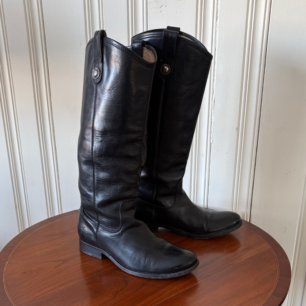 Frye Melissa Black Leather Riding Boots Size 7